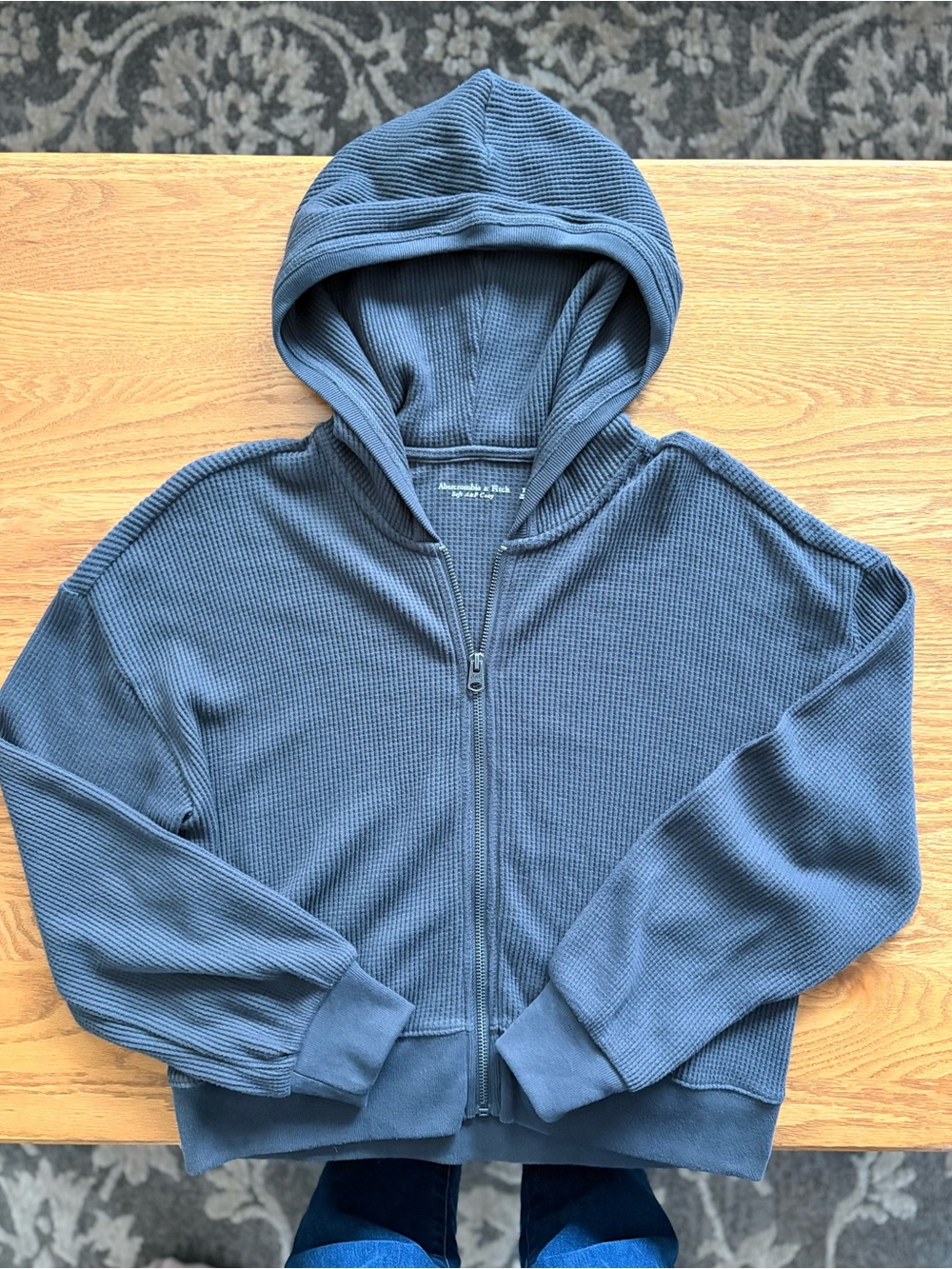 Abercrombie & Fitch Slate Blue Waffle Zip Up Hoodie size XS